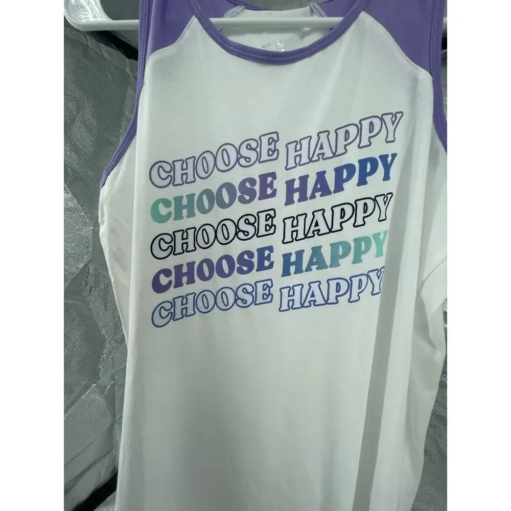 NWT Justice Active Choose Happy Graphic Tank Top Youth Girls Size 14-16